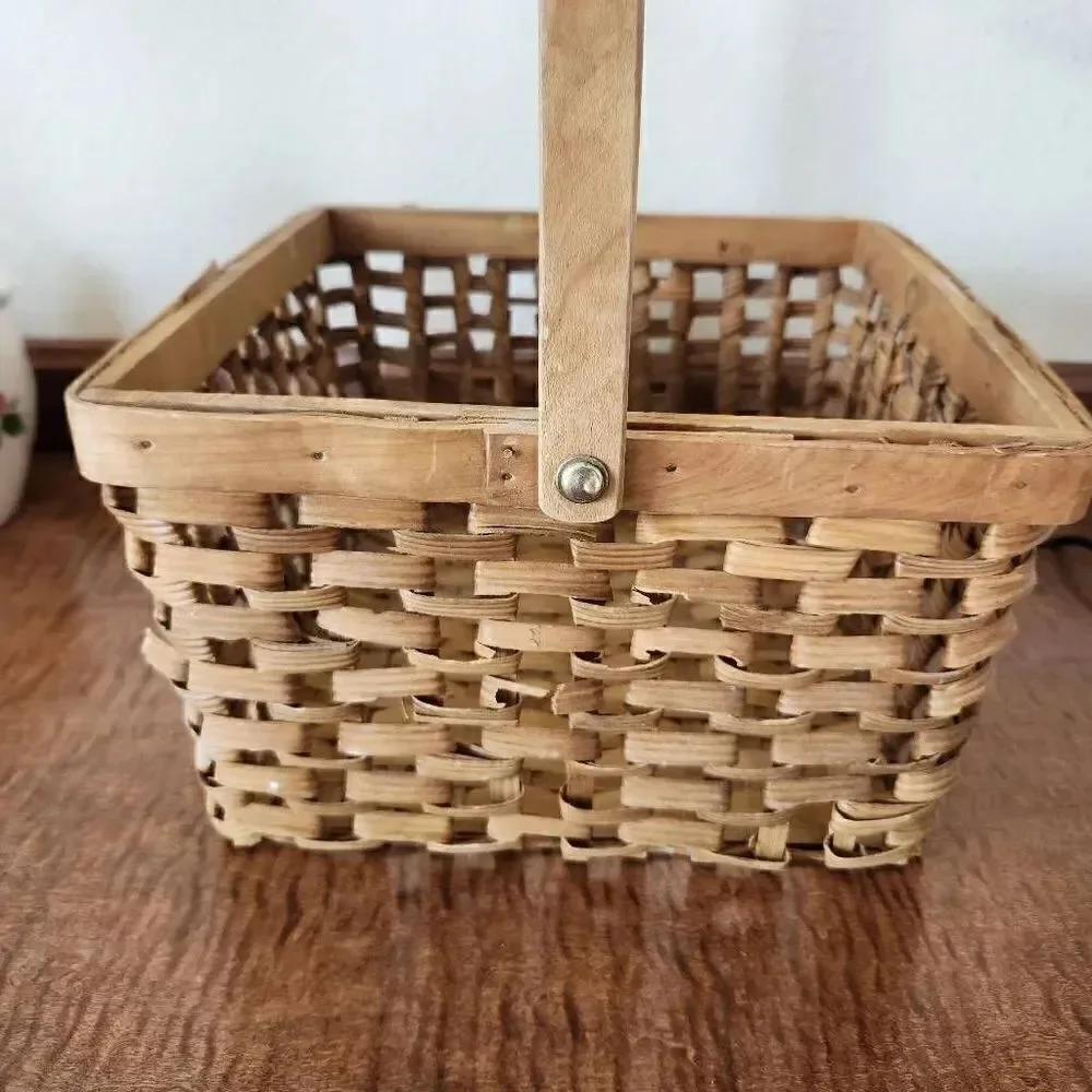 Wooden woven wicker carrying baskets bundle of 3 light brown tan storage organiz